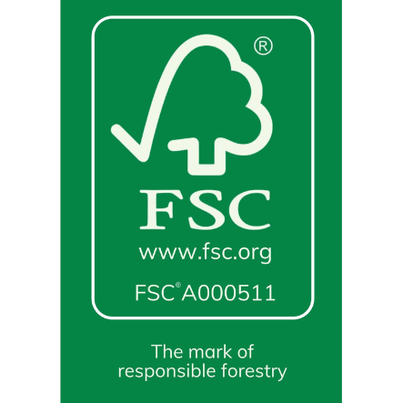 Forest stewardship council (FSC) certfied logo ensures that our food packaging are made from paper and wood that is used to make our packaging has been sourced sustainably and from healthy, resilient forests.